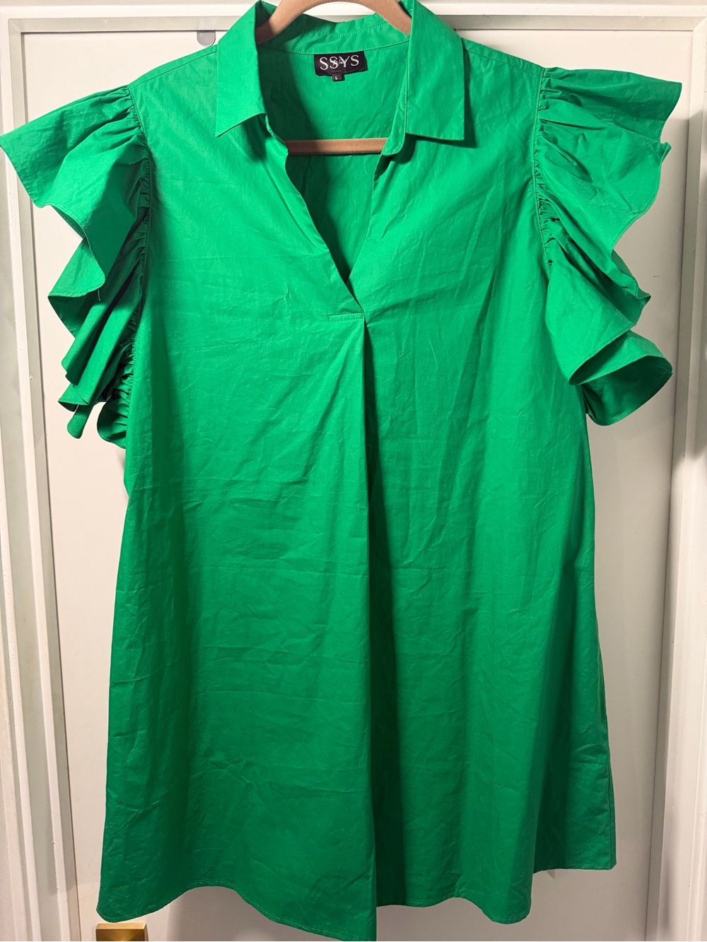 SSYS Green Ruffle-Sleeve Midi Dress